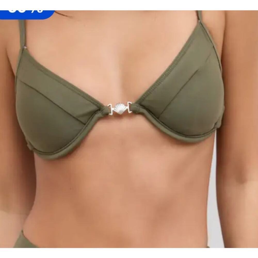 CIDER Knit Fabric Seashell Beaded Underwire Bikini Top Green Size Small